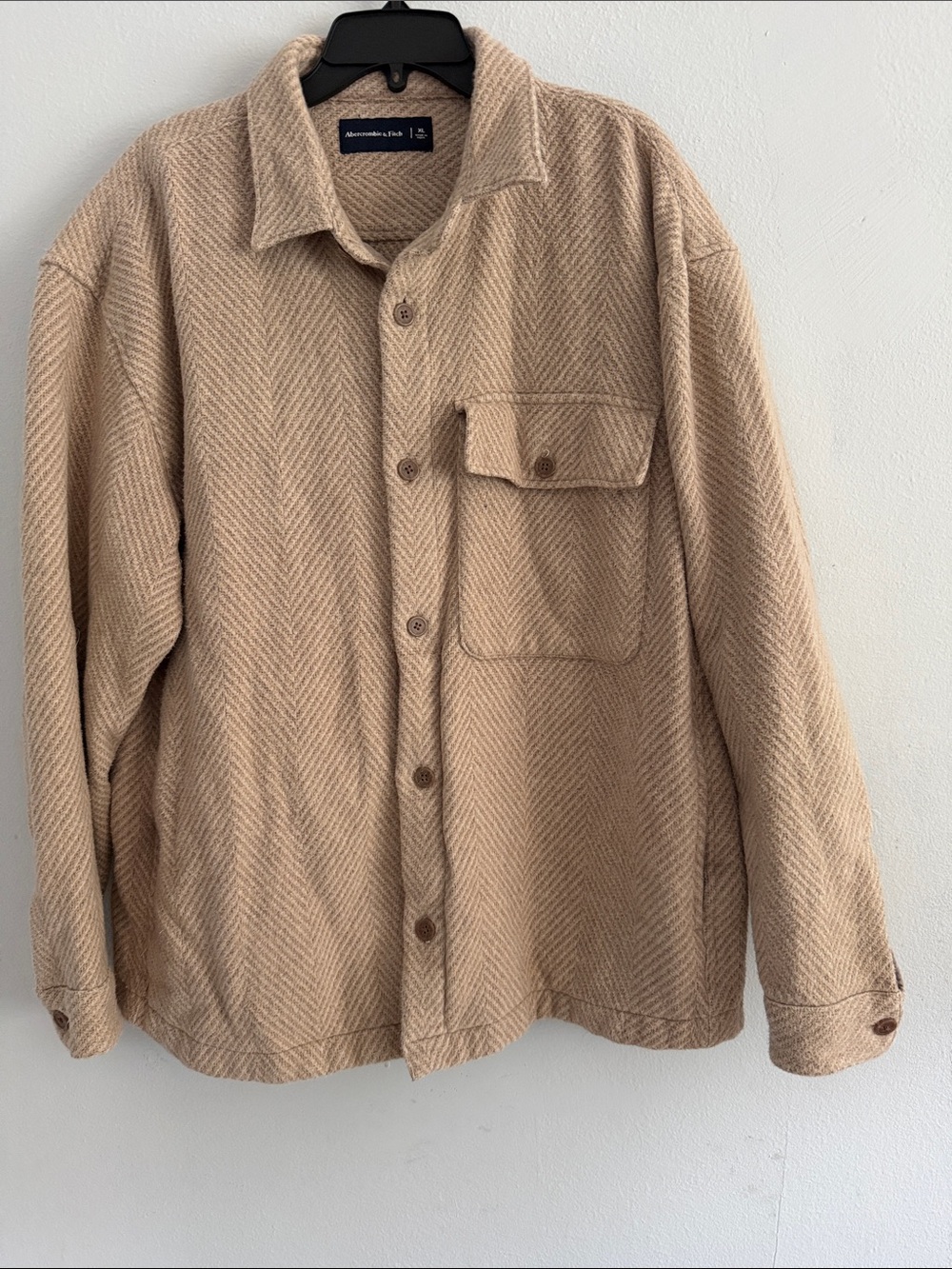 Abercrombie & Fitch Herringbone Shirt Jacket Shacket Beige XL Men’s
